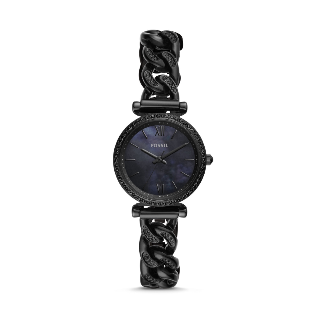 Fossil Carlie Mini Three-Hand Black Stainless Steel Watch - ES4690 - Jam Tangan Wanita