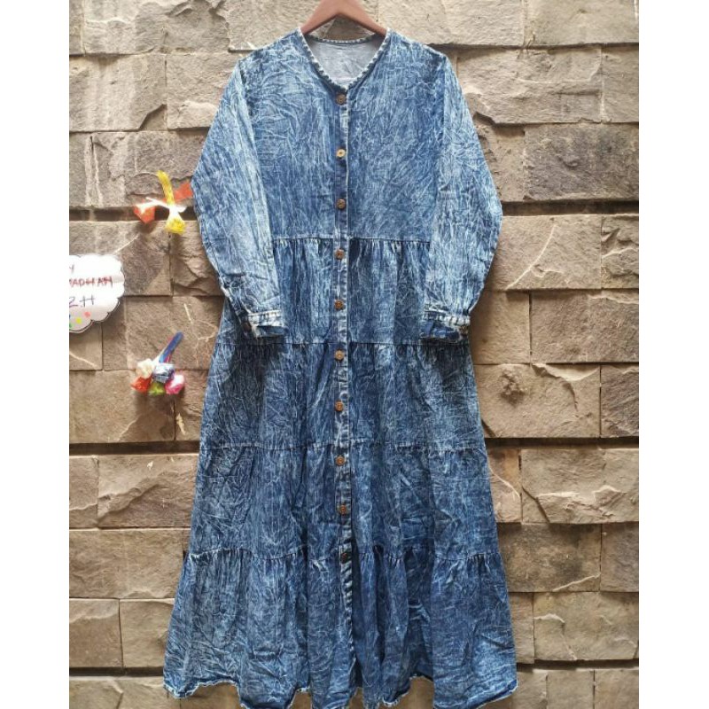 Gamis jeans import kancing aktif pjg 135 ld 105 Produk original