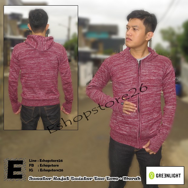 Sweater Rajut Greenlight Pria Premium Two Tone Twister - Hitam