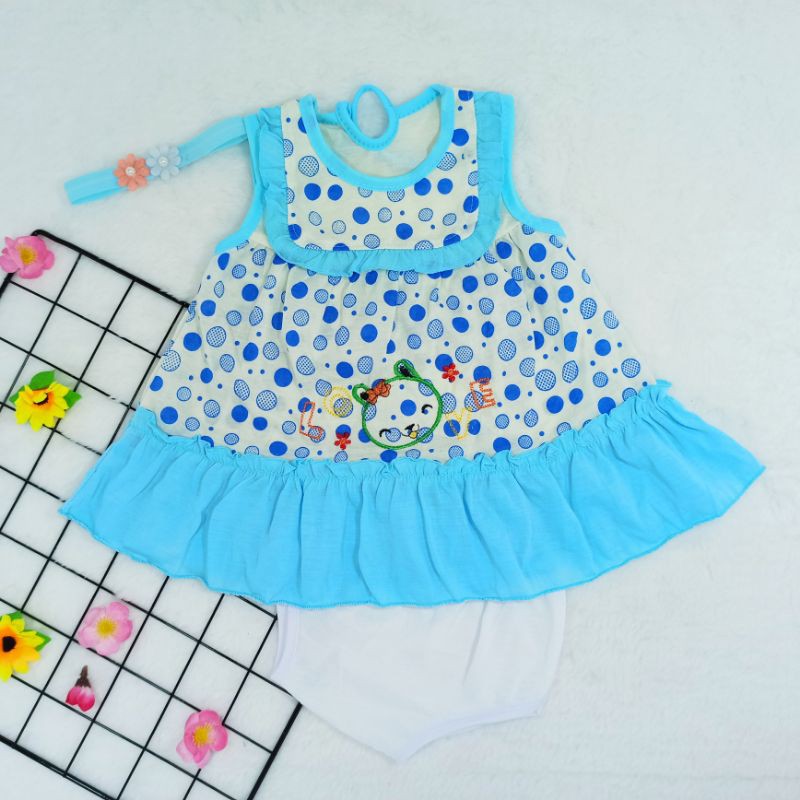 [Ss-7014] Dress Bayi Newborn 0-6bulan Free Bando, Pakaian Bayi, Baju Bayi