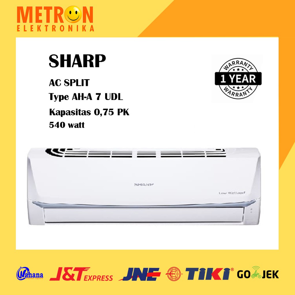 SHARP AH-A 7 UDL / AIR CONDITIONER AC 0.75 PK / LOW WATT 540 WATT / FREON R 32 / AHA7UDL