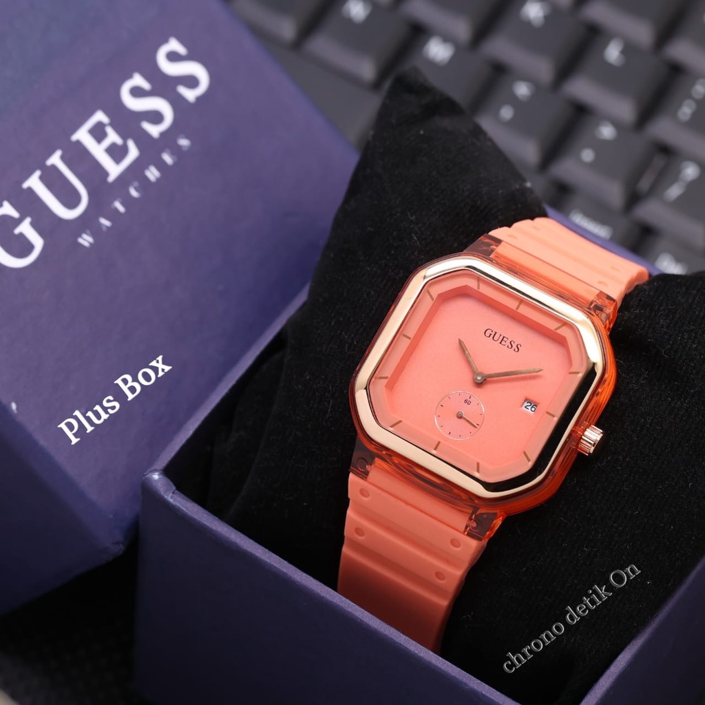 Grosiran Jam Tangan Wanita Guess 3775LS Analog Tali Rubber Tanggal Detik Aktif Free Box Exclusive dan Baterai Cadangan (COD)