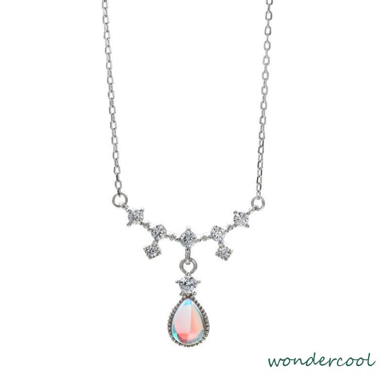 Kalung Fashion Wanita All-match Niche Design Light Luxury Moonstone Water Drop Necklace-Won