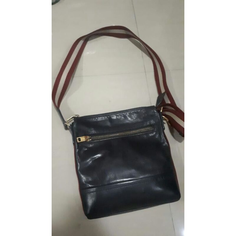 Bally tas kulit pria original preloved hitam crossbody sling bag