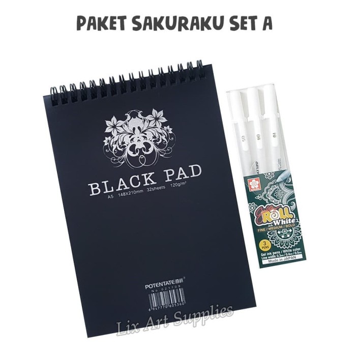 

Paket Sakuraku Set - A / White Pen Set + Black Paper Pad