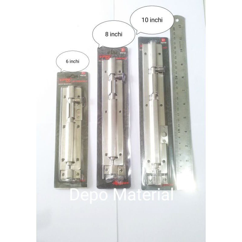 GRENDEL SLOT PINTU PVR STAINLESS STEEL 6 - 8 - 10 INCH KUALITAS TEBAL KUAT PENGUNCI SELOT RUMAH