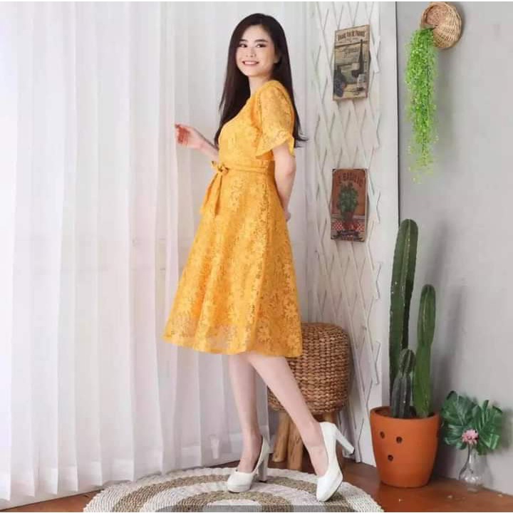 MIDI DRESS NAURA BROKAT/ DRES BROKAT/kebaya dress natal/ kebaya modern/kebaya dress terbaru/ Dress w