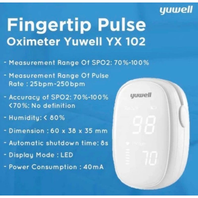 Pulse Oximeter Yuwell YX102 / Alat Ukur Kadar Oksigen Dalam Darah Original Yuwell