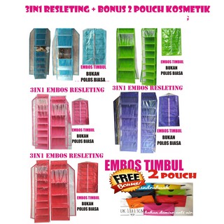 3in1 Rak  gantung  resleting  BONUS 2 POUCH KOSMETIK  Shopee 