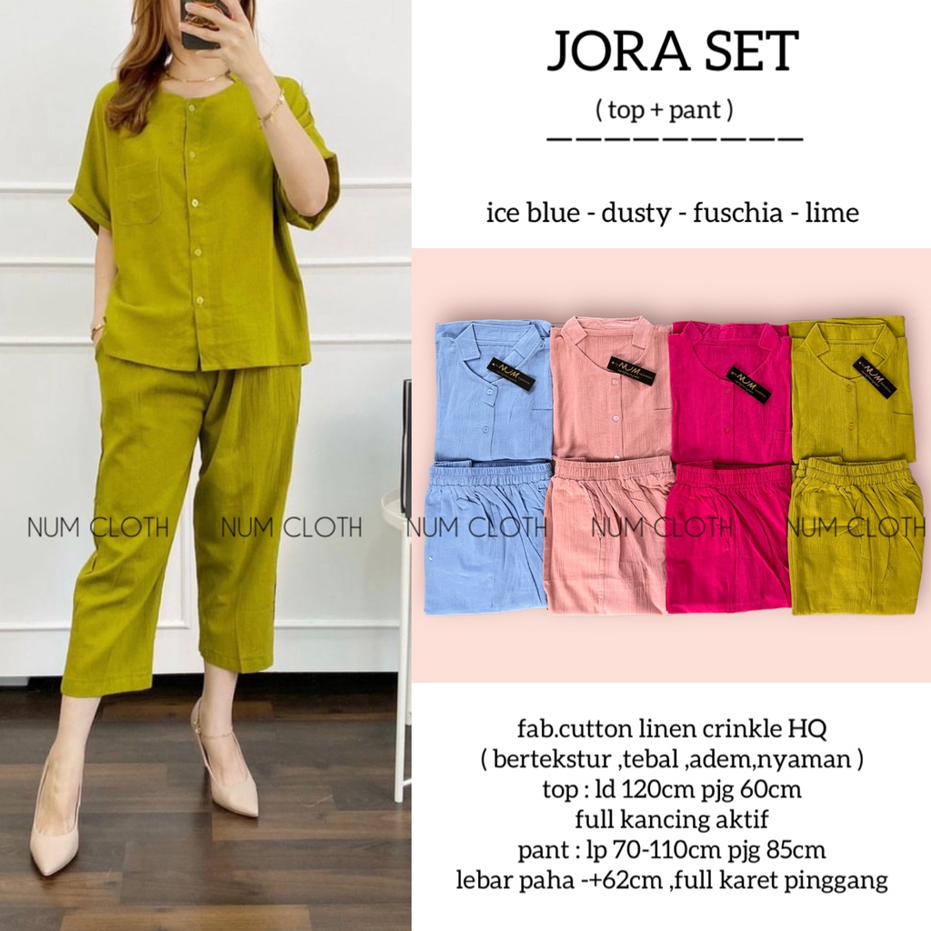 Jora set ( top + pant ) setelan linen crinkle