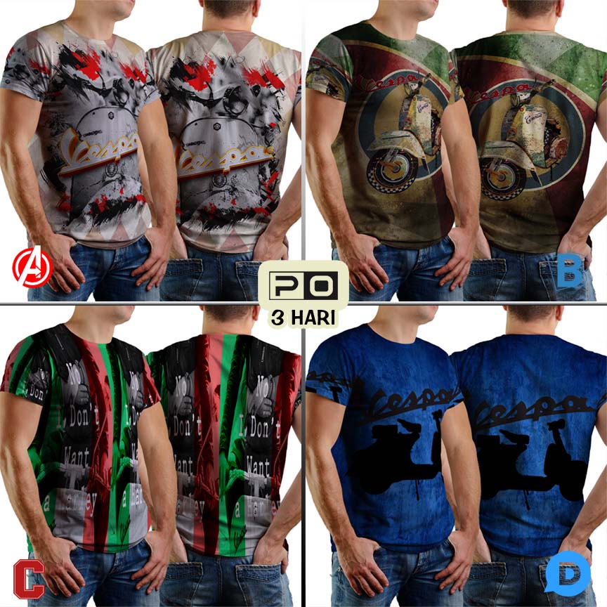 Kaos Scooter Rider Classic Vespa Tshirt Fullprint Bahan Polyester Jersey