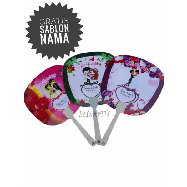 50pcs souvenir kipas wedding kemasan plastik free sablon nama