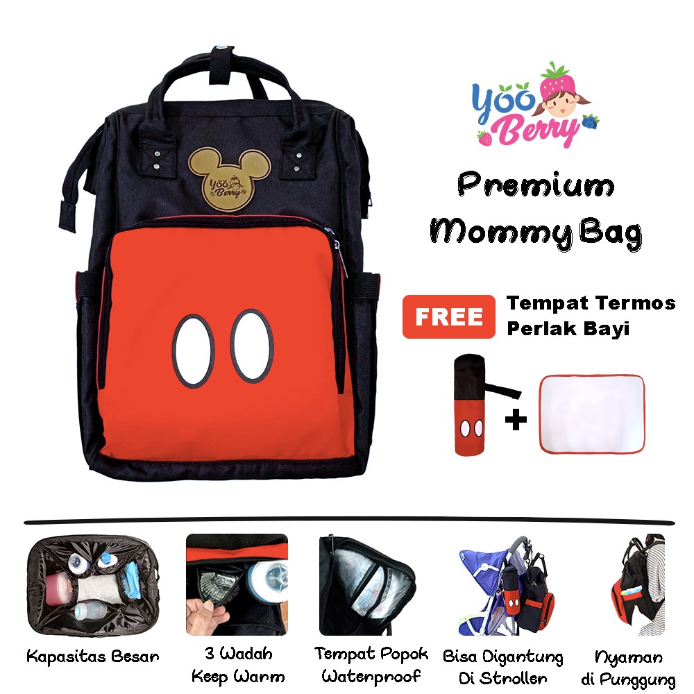 YooBerry Premium Mommy Bag Tas Perlengkapan Bayi - Diaper Bag Multifungsi Ransel Backpack MUST HAVE Berry Mart