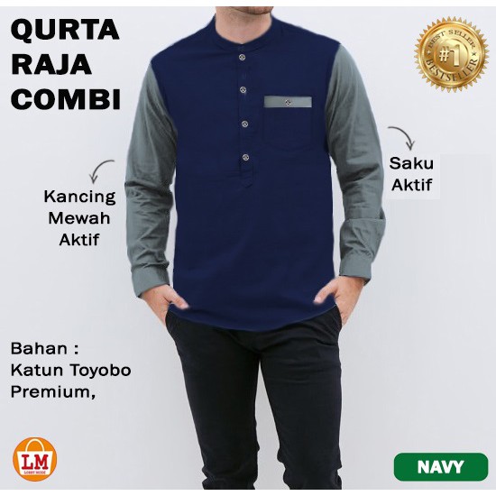 TERMURAH TERLARIS [ COD &amp; Gratis Ongkir ] Koko Baju Muslim Pria Jumbo QURTA RAJA COMBI Lengan Panjang Bahan Katun Toyobo Premium TERBARU LMS 26255 26257 26259 26261