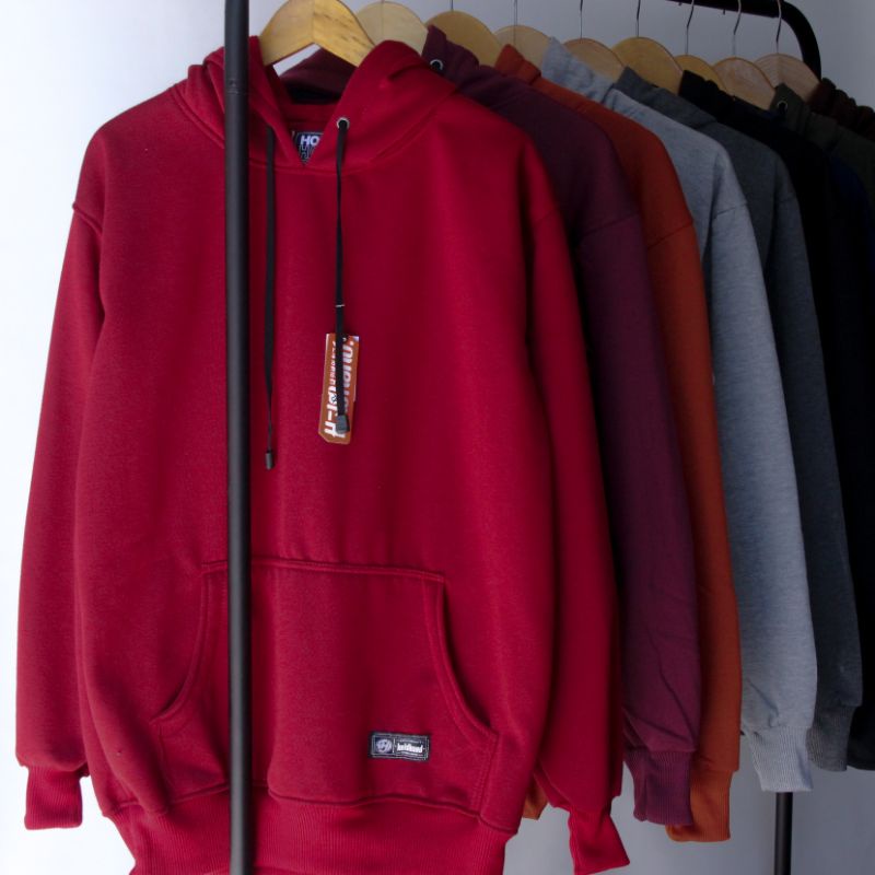 Jaket Sweater Hoodie Polos Pria Wanita Switer Cowok Premium Distro (BAYAR DI TEMPAT)-Maroon