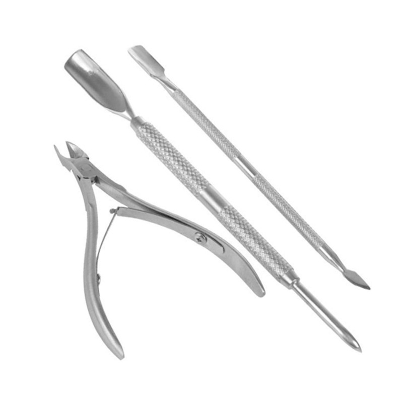 1 Set Nail Art Cuticle Nipper Pusher Gunting Pengelupasan Stainless Steel