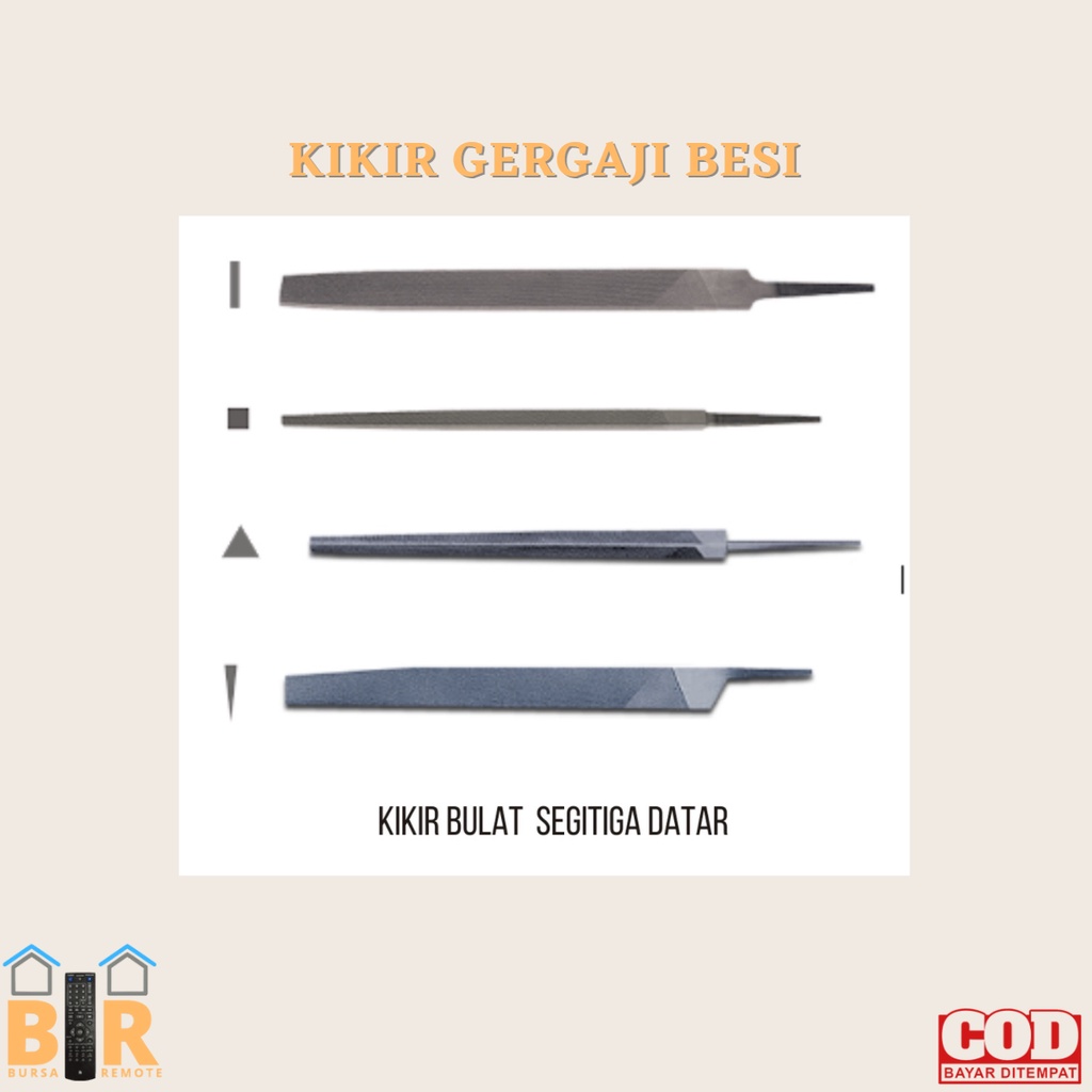 KIKIR GERGAJI BESI MODEL DATAR BULAT SEGITIGA UKURAN  6 8 DAN 10 INCH