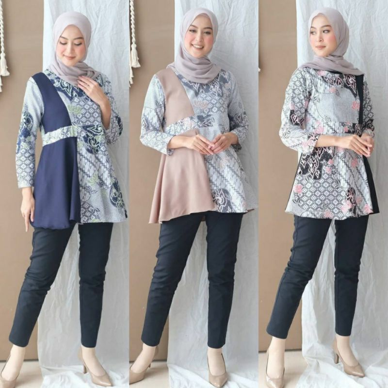 tey-17 Batik wanita ASJ SA HRB026 Kenongo Kemeja Tosca Pendek