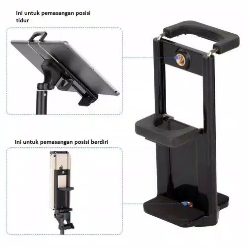 Kepala 2in1 Holder Tablet Tab Handphone untuk tongsis tripod