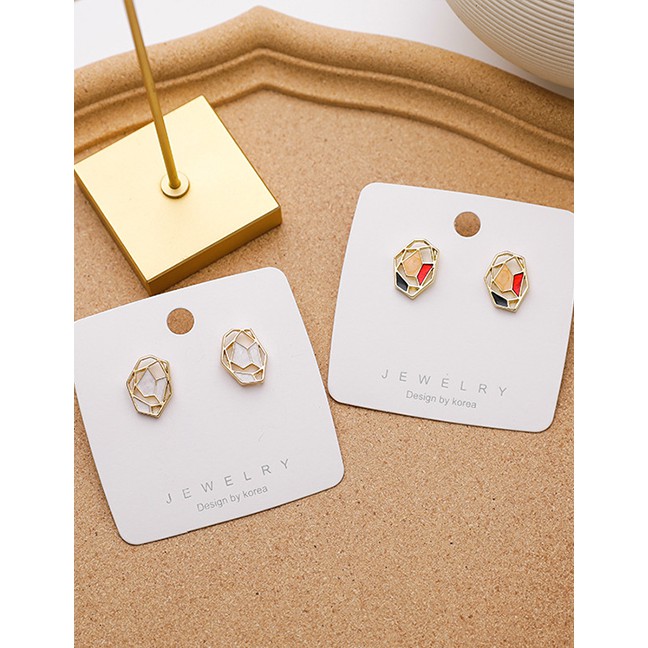 LRC Anting Tusuk Fashion Color Geometric Dripping Alloy Hollow Earrings K48923