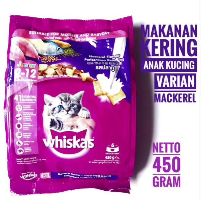 Whiskas dry junior 450 gr Freshpack makanan kucing 450gr