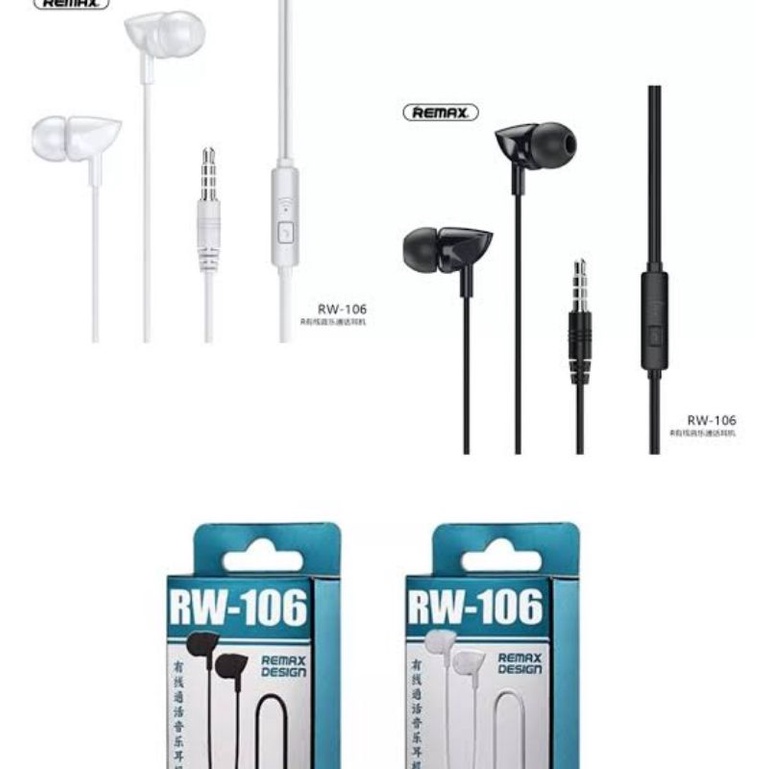 Remax Wired Earphone Type RW-106 / Remax Wired Earphone For Calls &amp; Music / Remax Earphone