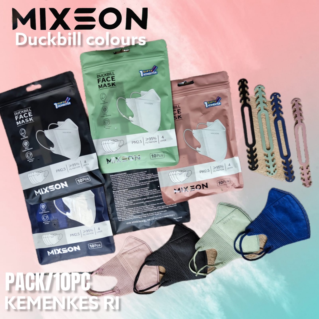 MIXSON DUCKBILL 4PLY EMBOS /10 - MASKER DUCKBILL MIXSON FREE KONEKTOR KEMENKES