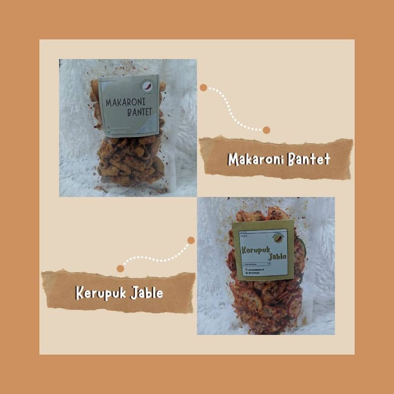 

cemilan makaroni bantet&krupuk jable 50gram,250gram