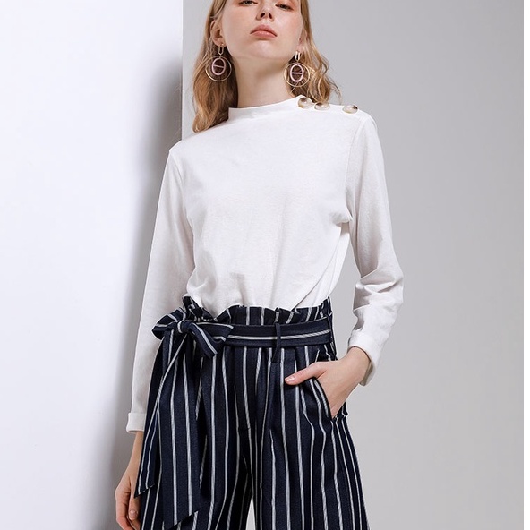 【SALE】Women High Waist Belted Stripe Culottes Celana Kulot Wanita 2725 (S-XL)