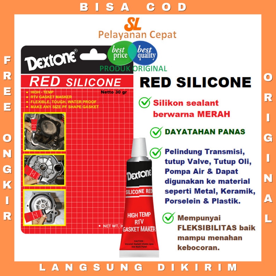 Lem Packing Gasket Mesin RTV Sealant Dextone Red Silicone Tahan Panas 30 gr