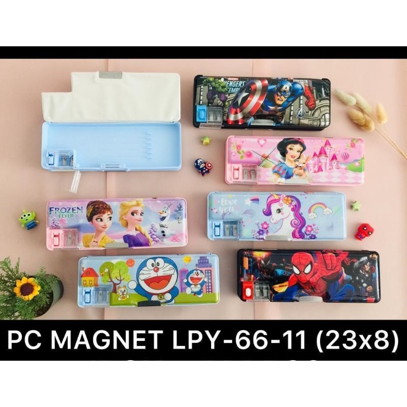 

tempat/Kotak/tepak pensil magnet + rautan, karakter bolak balik LPY 6611/17