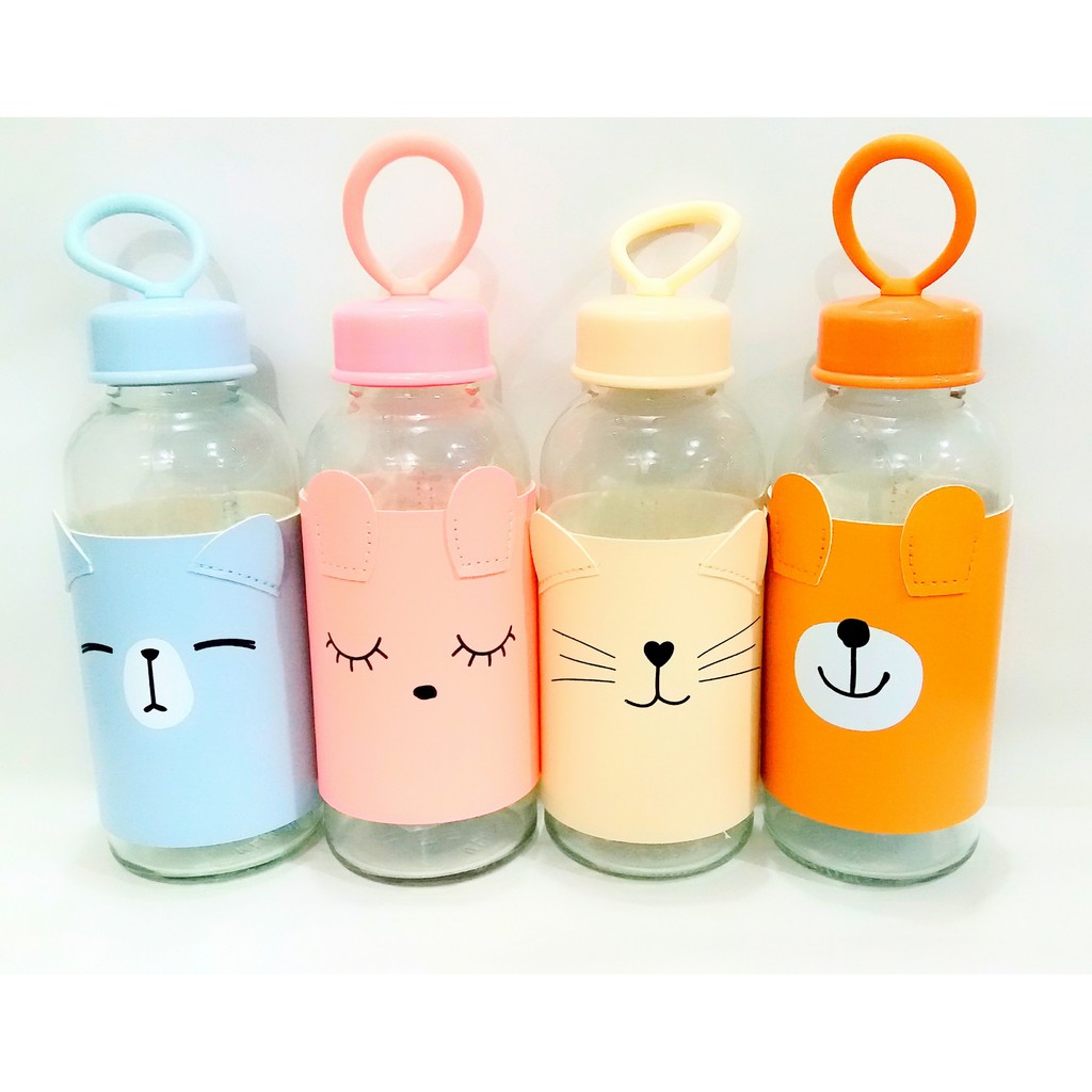 botol minum animal face kulit kelinci kucing beruang wolf 370ml