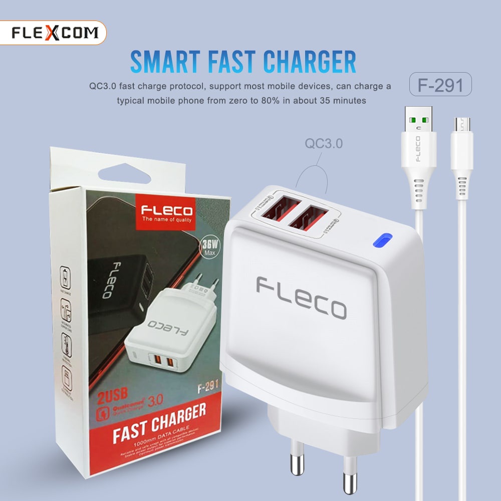 Charger Fast Charging Dual Port Quick Charge Adaptor 3.0 Max 28w F-291 FLECO