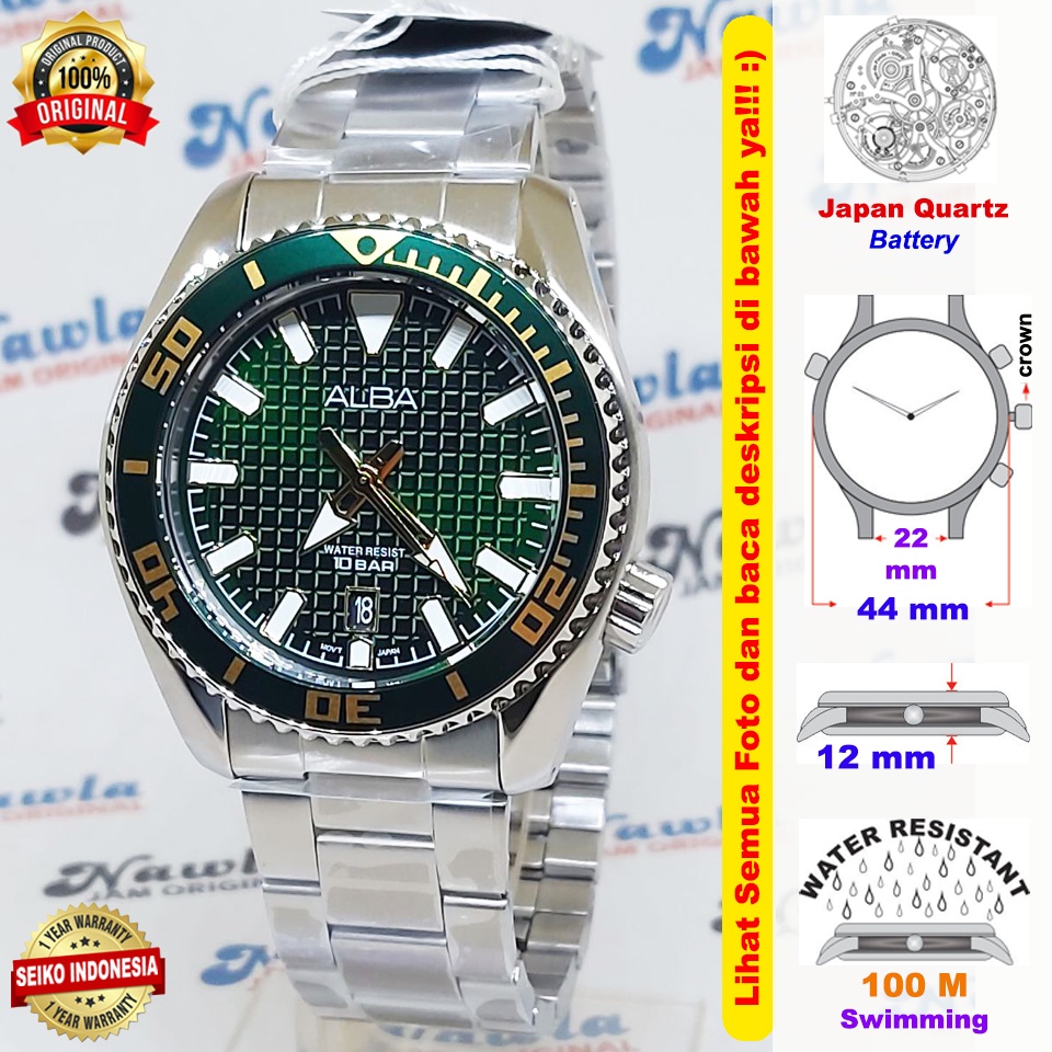 Alba Quartz AS9N95X1 Green Dial - Jam Tangan Pria AS9N95