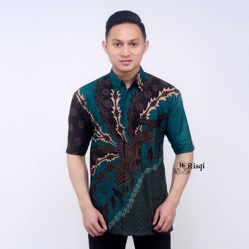 BSWART Batik HRB026 kenongo Hem Pendek anjani biru Pekalongan M L XL XXL NUKU BATIK Kemeja batik Pria MURAH Modern Grosir