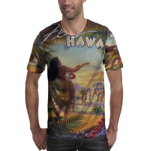 Kaos Vintage Hawaiian Postcard Tshirt Unisex Bahan Polyester Jersey T-SHIRT Fullprint Tees Casual Fa
