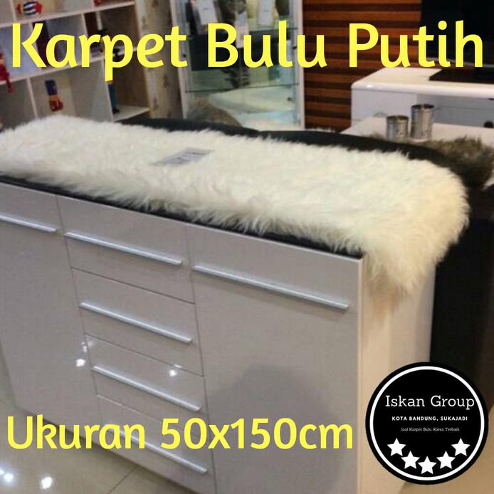 Termurah Alas Bulu Putih / Alas Bulu Meja / Kain Bulu Putih Ukuran 50X130 Cm - Putih, Bulu Pendek