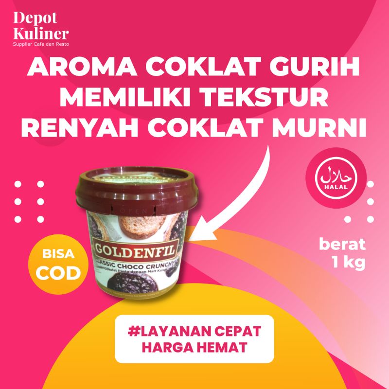 

Goldenfil Classic Choco Crunchy 1 kg / Goldenfill Cokelat Golden fil Dark Coklat