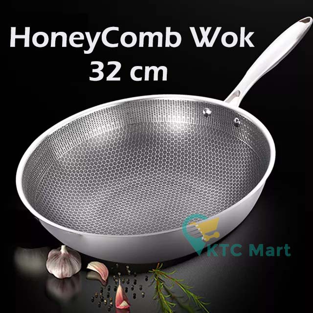 KTCmart - Wok Laba laba WoK HONEYCOMB Wajan Laba ANTI LENGKET Penggorengan Stainless Steel Fry Pan Stainless Steel