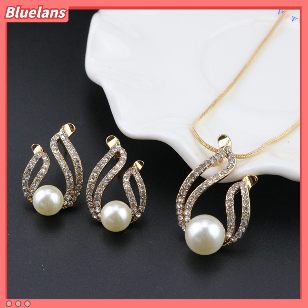 Bluelans Faux Pearl Water Drop Charm Pendant Earrings Necklace Socialite Lady Jewelry Set
