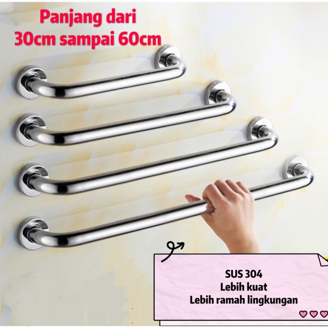 Sus 304 Pegangan kamar mandi 30cm 40cm 50cm 60cm bathub toilet stainless steel