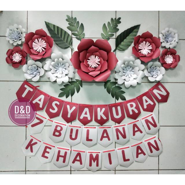 Paperflower & bunting flag tasyakuran 7 bulanan kehamilan