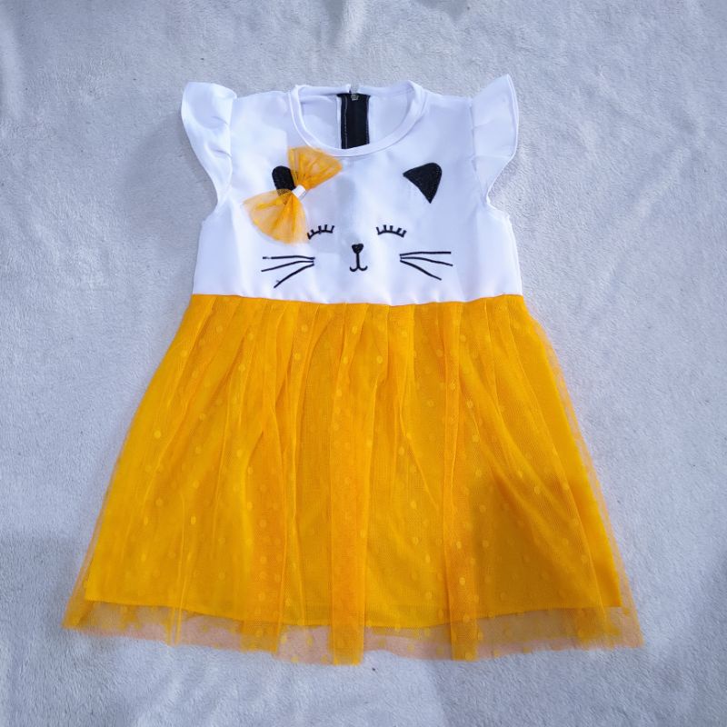 Dress Anak 1 2 Tahun cewek perempuan baju Anak motif kucing cat terbaru fatonah shop grobogan miau ( Dress Miauuu)