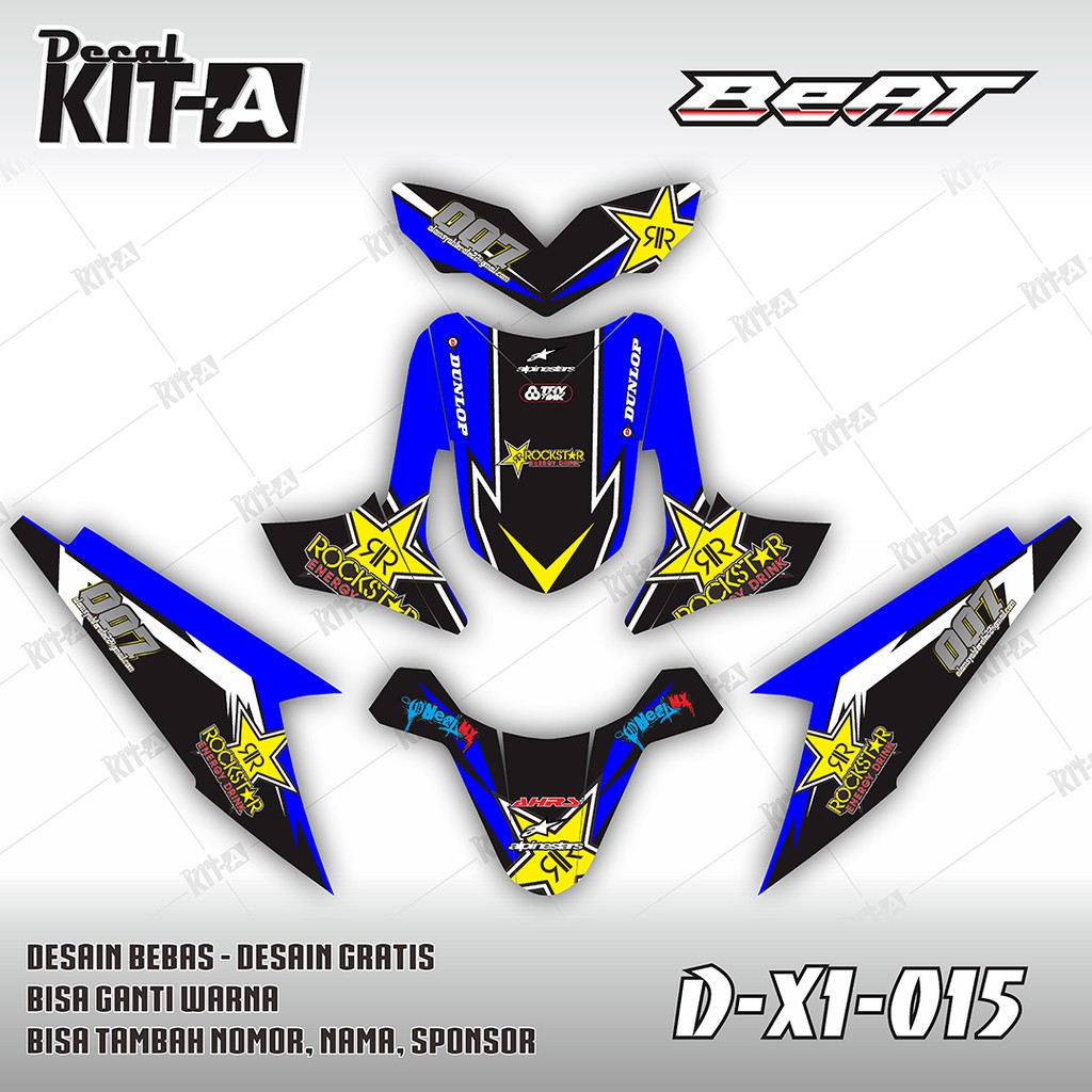 Decal Stiker Motor Beat Karbu Rockstar Biru Kuning Sticker Variasi