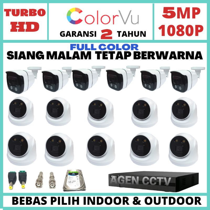 PAKET CCTV COLOR VU 16 CHANNEL 16 KAMERA LENSA 5MP 1080P IR SONY EXMOR BEBAS PILIH JENIS KAMERA INDOOR ATAU OUTDOOR