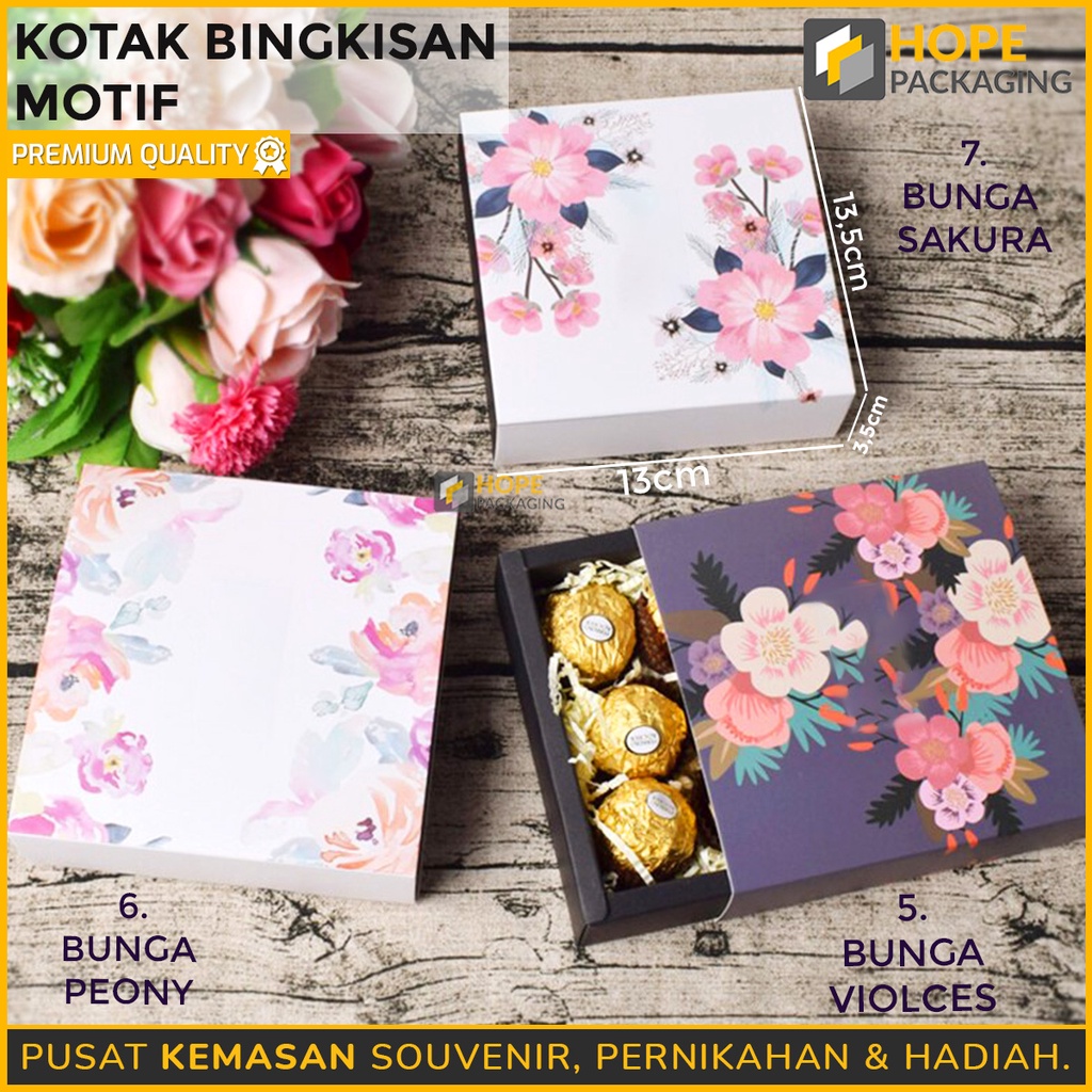 Box Hadiah Segi 4  Motif Flower Hitam dan Soft Pink Huruf /  Kado Hadiah Bingkisan Gift Makanan / Kotak kerudung hijab