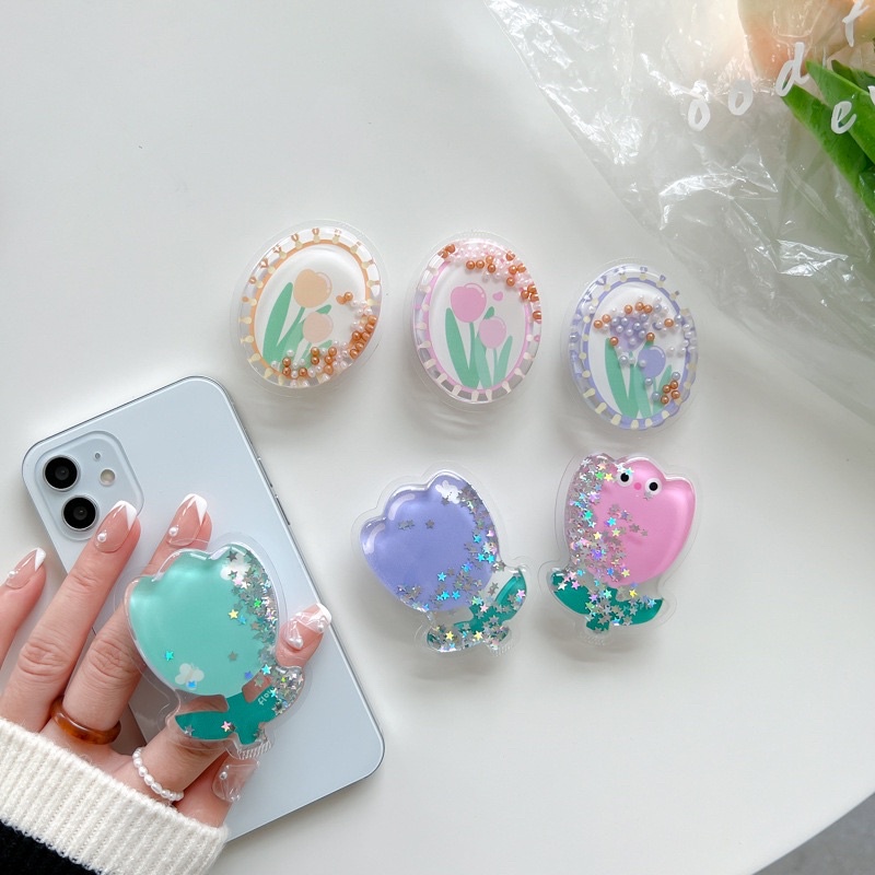 POP SOCKET PREMIUM MOVING GLITER / QUICKSAND GLITER MOTIF KARTUN DISNEY CUTE / PHONE HOLDER LUCU