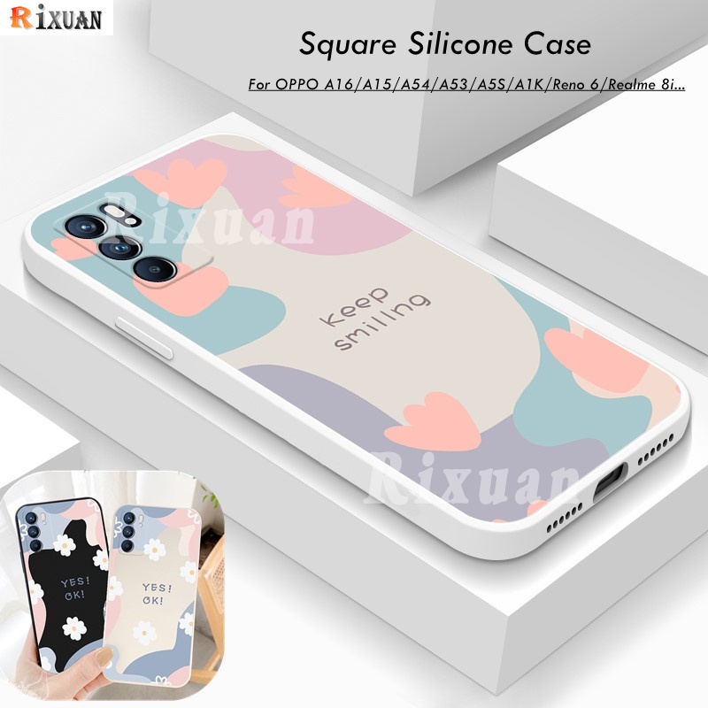 Fashion Daisy Soft Case for Realme C21Y Realme 8i Realme 8 5G Realme8 Pro Realme C11 2021 C20 C25 C25S C11 C12 C15 C3 5I 6I C2 OPPOA16 A54 A15 A15S A3S A5S A1K Keep Smiling Chrysanthemum YES OK Pattern Soft Silicone Matte Phone Cover Rixuan