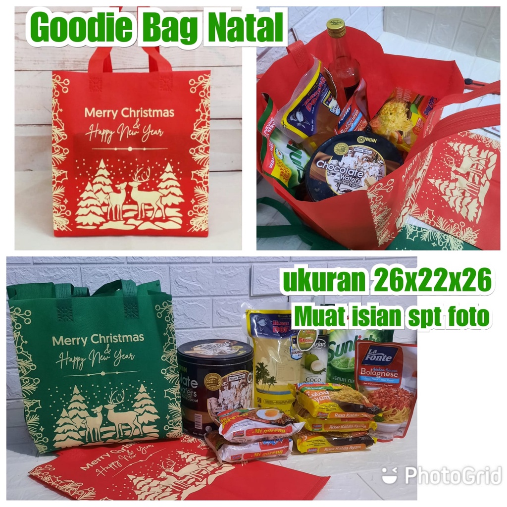 TAS SEMBAKO NATAL uk 26x22x26 Bingkisan Parcel Sembako Medium Goodie Bag Christmas Hampers HLS 26x38