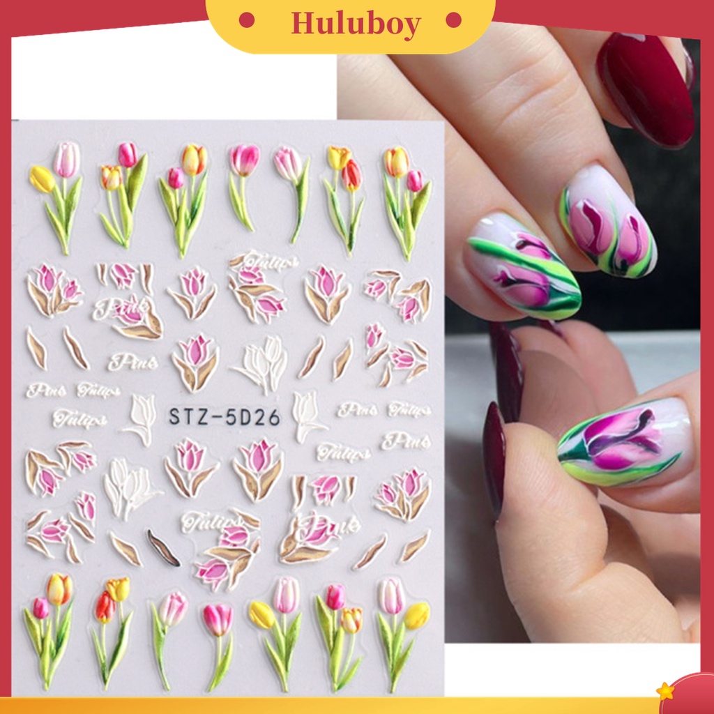 Huluboy Huluboy♡ Stiker Kuku 5D Efek Kertas Tiga Dimensi Desain Tulip Untuk Salon